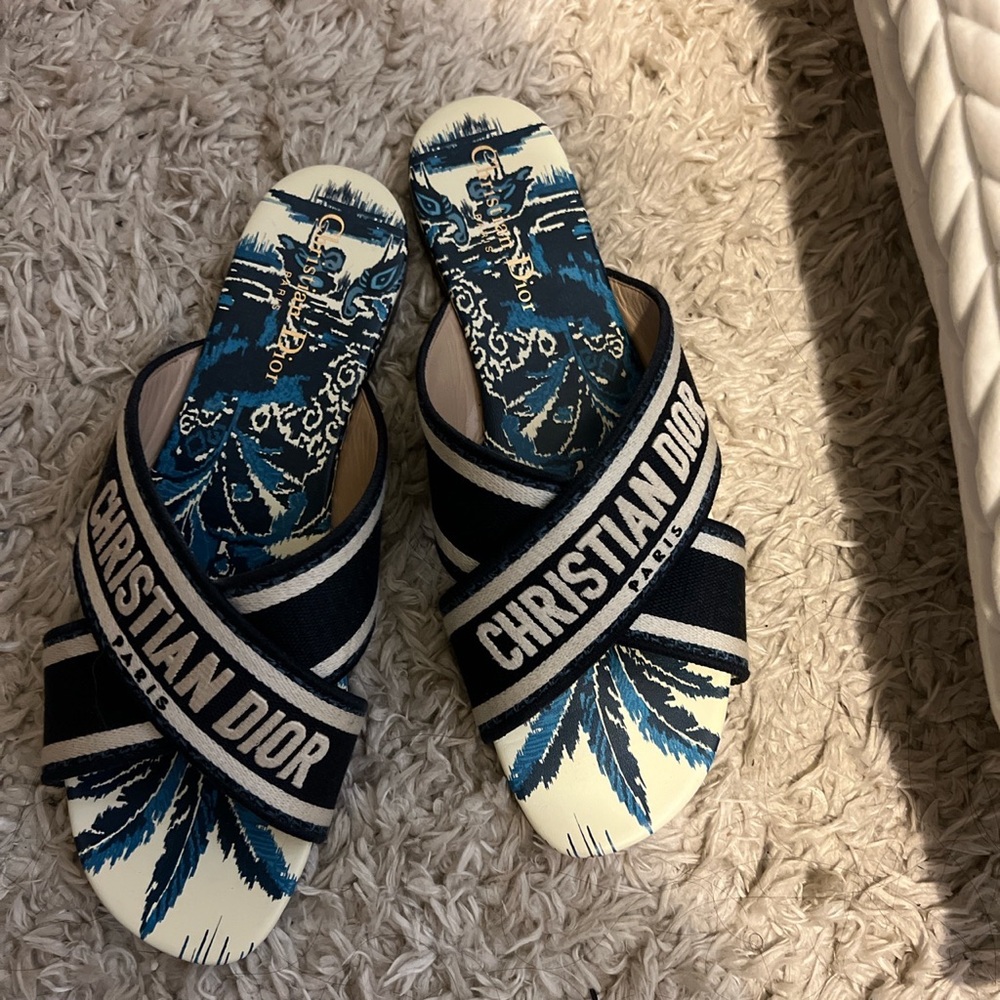 Christian Dior D Way Embroidered Logo Flat Sandals